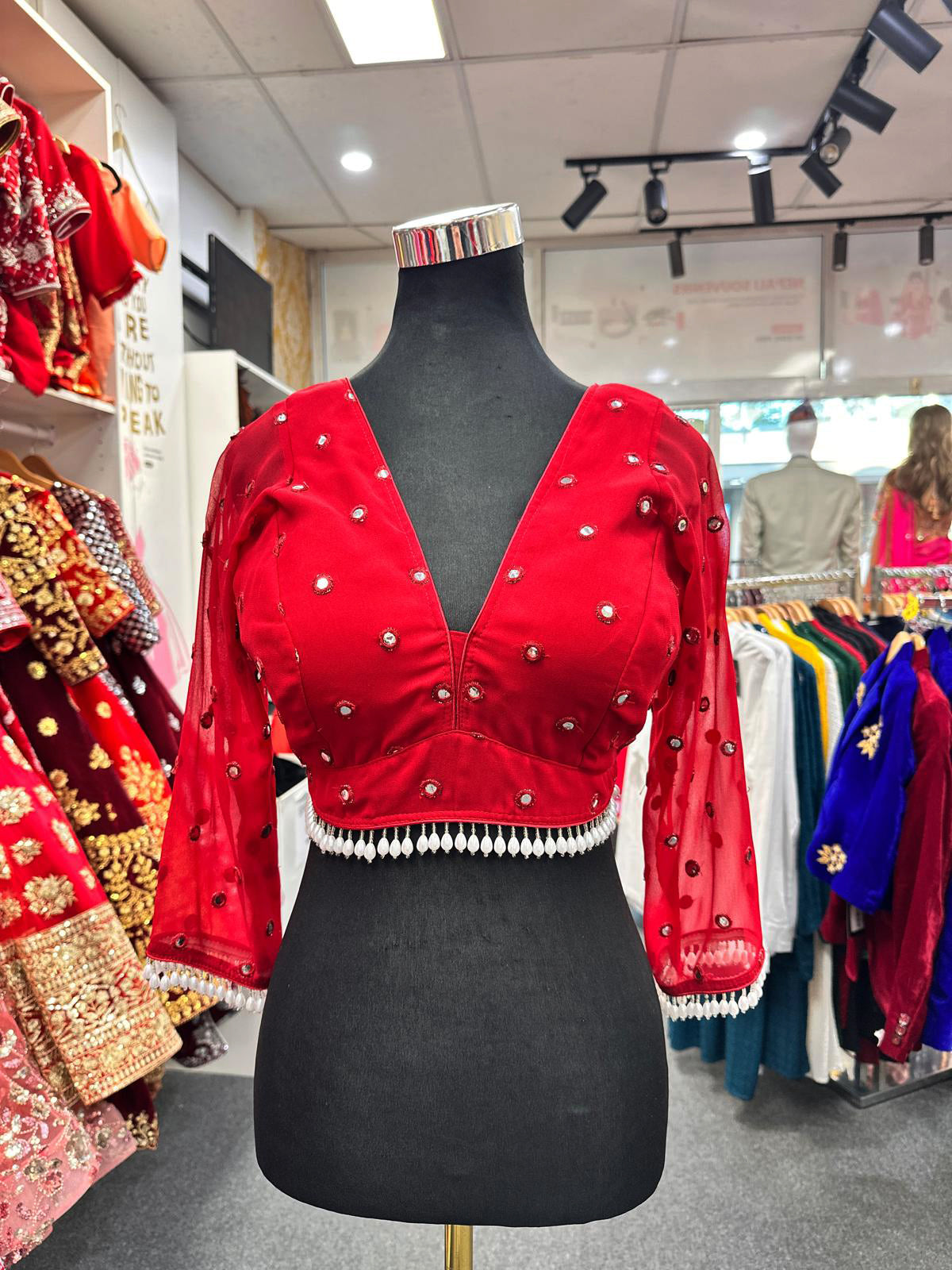 Party Wear Deep Cut Blouse Maroon